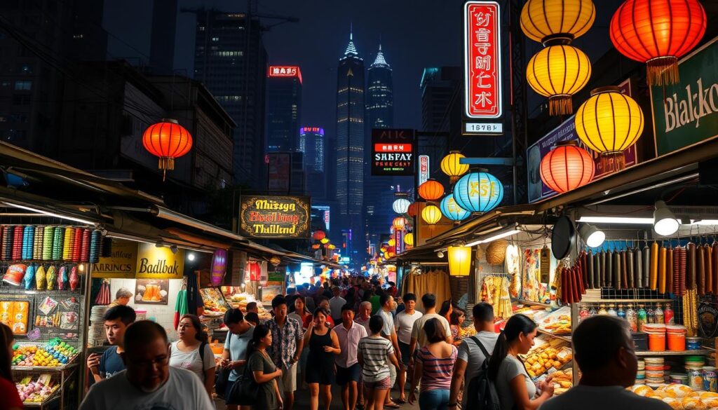 Bangkok night market shopping