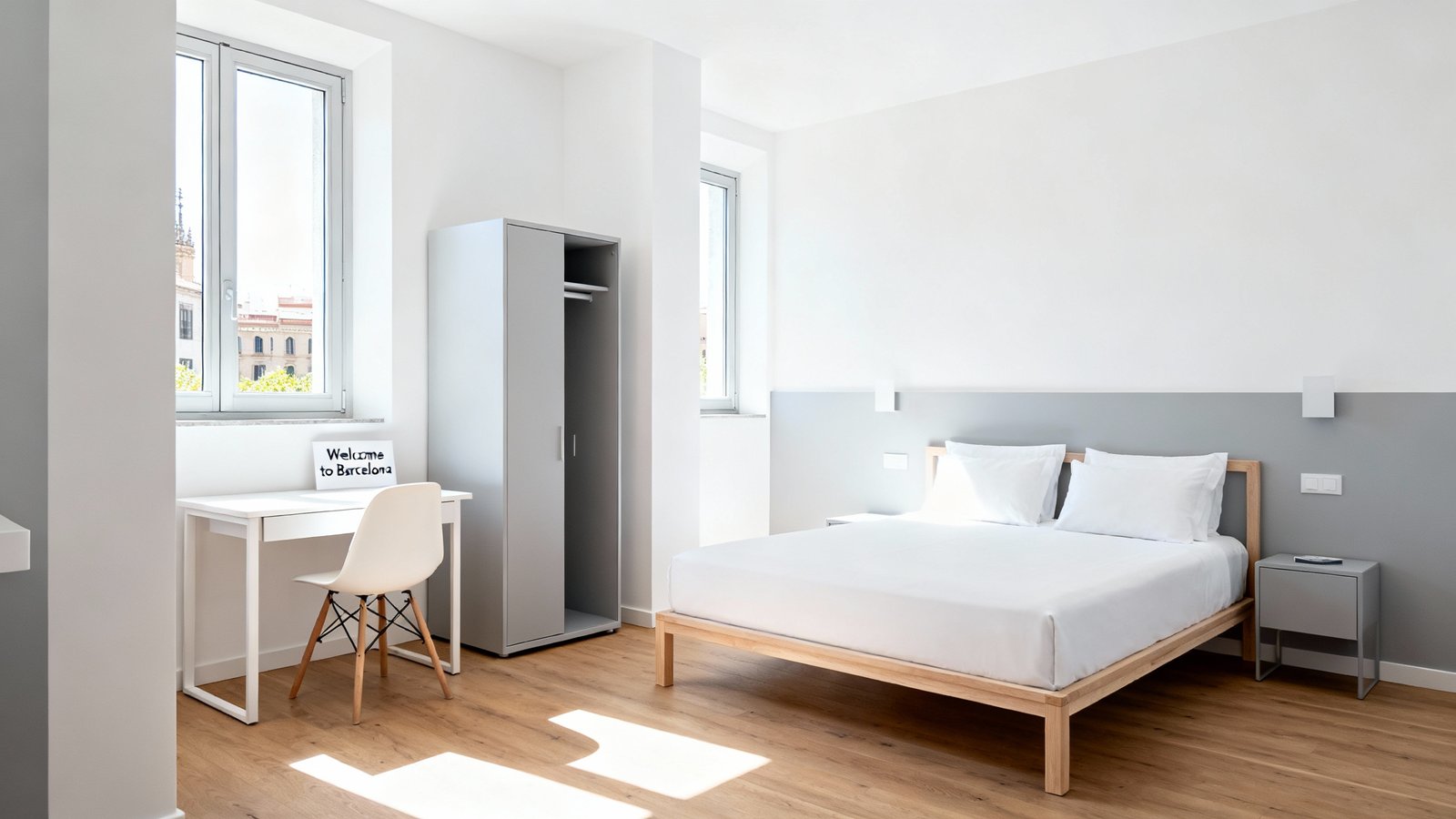 A stylish and clean room in a modern, budget-friendly boutique hotel in Barcelona