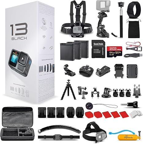 GoPro HERO13 Black - with 50 Piece Accessory Kit and 2 Extra Batteries + 64GB Card - Waterproof Action Camera - 5.3K HDR, 27MP Photos, 1/1.9" Sensor, Live Streaming, Webcam, Stabilization - Image 2