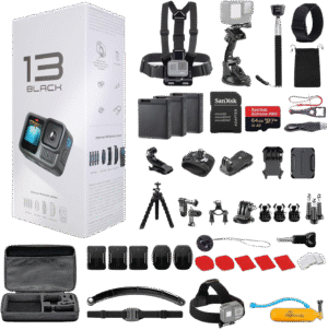 GoPro HERO13 Black - with 50 Piece Accessory Kit and 2 Extra Batteries + 64GB Card - Waterproof Action Camera - 5.3K HDR, 27MP Photos, 1/1.9" Sensor, Live Streaming, Webcam, Stabilization