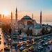 Ultra-realistic view of Istanbul’s iconic skyline with Hagia Sophia and bustling city energy, natural lighting, cinematic, professional travel photography